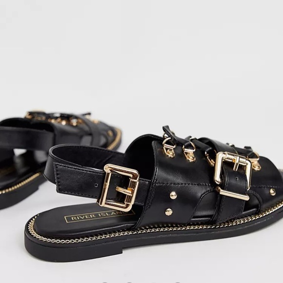 River Island flat sandals with buckle detail in black - Picture 4 of 13